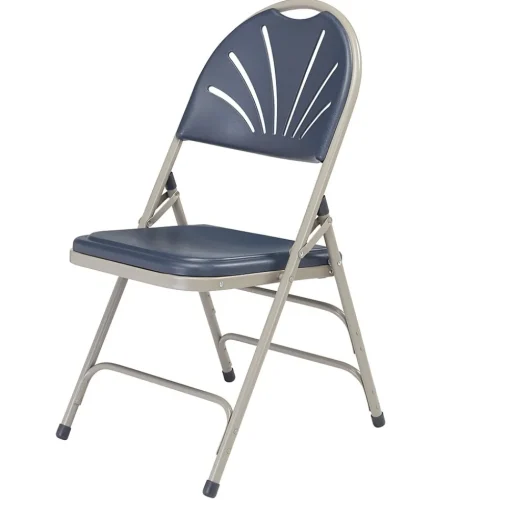 National Public Seating Folding & Stacking<NPS 1100 Series Deluxe Fan Back With Triple Brace Double Hinge Folding Chair, Dark Blue, 4 (1115/4)