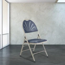 National Public Seating Folding & Stacking<NPS 1100 Series Deluxe Fan Back With Triple Brace Double Hinge Folding Chair, Dark Blue, 4 (1115/4)