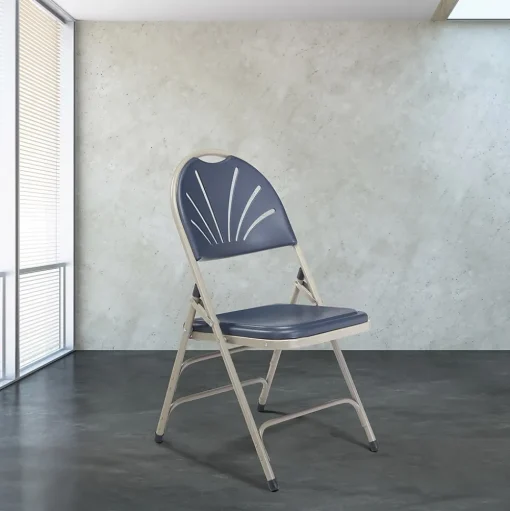 National Public Seating Folding & Stacking<NPS 1100 Series Deluxe Fan Back With Triple Brace Double Hinge Folding Chair, Dark Blue, 4 (1115/4)