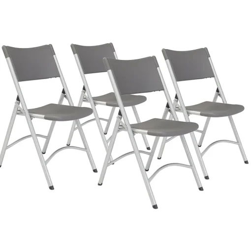 National Public Seating Folding & Stacking<NPS 600 Series Heavy Duty Plastic Folding Chair, Charcoal Slate, 4 Pack (620/4)
