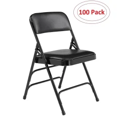 National Public Seating Folding & Stacking<NPS 1300 Series Premium Vinyl Upholstered Triple Brace Double Hinge Folding Chair, Black, 100 Pack (1310/100)