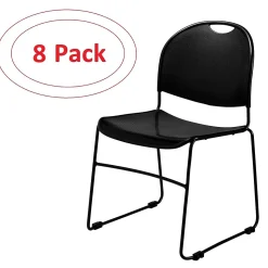 National Public Seating Folding & Stacking<NPS Commercialine 850 Series Ultra Compact Stack Chair, Black, 8 Pack (850-CL/8)