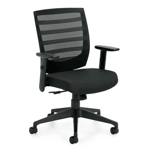 Offices to go Office Chairs<Mid-Back Mesh Fabric Management Chair, Black, Adjustable Arms (OTG11921B)