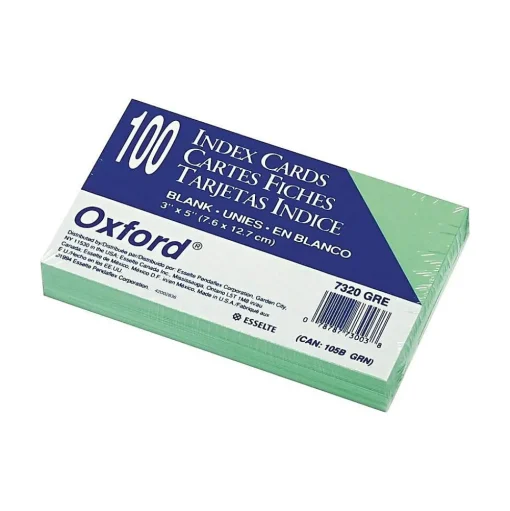Oxford Index Cards<3" x 5" Index Cards, Blank, Green, 100/Pack (7320GRE)