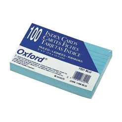 Oxford Index Cards<3" x 5" Index Cards, Lined Blue, 100/Pack (OXF 7321 BLU)