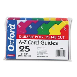 Oxford Index Cards<Card Guides, Alpha, 1/5 Tab, Polypropylene, 5 x 8, 25/Set