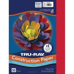 Pacon Construction Paper<9" x 12" Construction Paper, Festive Red, 50 Sheets/Pack (P103431)