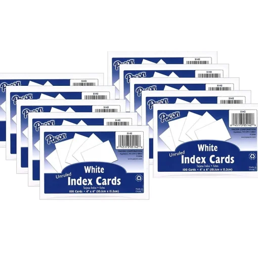 Pacon Index Cards<® 4" x 6" Index Cards, Blank, White,100/Pack, 10 Packs/Bundle (PAC5142-10)