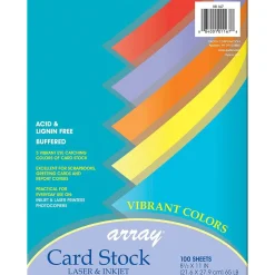 Pacon Card Stock<Array 65 lb. Cardstock Paper, 8.5" x 11", Assorted Colors, 100 Sheets/Pack, 2 Packs/Bundle (PAC101167)