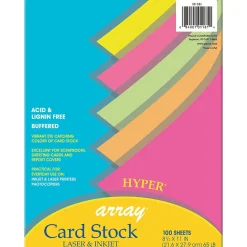 Pacon Card Stock<Array 65 lb. Cardstock Paper, 8.5" x 11", Assorted Hyper Colors, 100 Sheets/Pack, 2 Packs/Bundle (PAC101181)