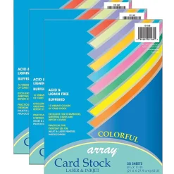 Pacon Card Stock<Array Card Stock, 65 lbs., 8.5" x 11", Assorted Colors, 50 Sheets/Pack, 3 Packs (PAC101168-3)