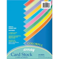Pacon Card Stock<Array Card Stock, 65 lbs., 8.5" x 11", Assorted Colors, 50 Sheets/Pack, 3 Packs (PAC101168-3)
