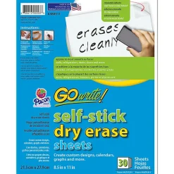 Pacon Dry Erase<Go Write Dry Erase Sheets 30PK 8 1/2 X 11 Plain, Melamine, Self Stick (PACASB8511)