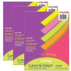 Pacon Classroom Paper<Hyper Computer Paper, 8.5" x 11", 5 Assorted Colors, 100 Sheets/Pack, 3 Packs (PAC101155-3)