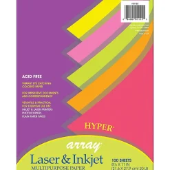 Pacon Classroom Paper<Hyper Computer Paper, 8.5" x 11", 5 Assorted Colors, 100 Sheets/Pack, 3 Packs (PAC101155-3)