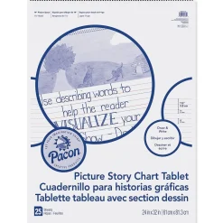 Pacon Easel Paper Pads<Picture Story Chart Tablet, White, Ruled Short, 1-1/2" Ruled, 24" x 32", 25 Sheets Per Pack, 2 Packs (PACMMK07430-2)