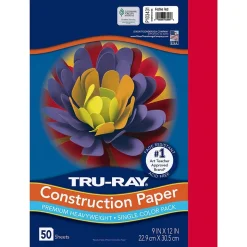 Pacon Construction Paper<Tru-Ray 9" x 12" Construction Paper, Festive Red, 50 Sheets/Pack (PAC103431)