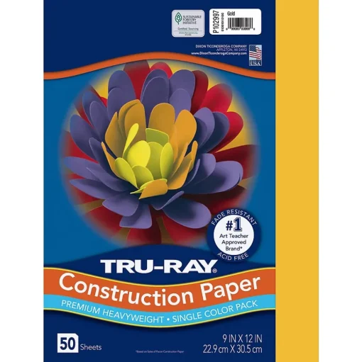 Pacon Construction Paper<Tru-Ray 9" x 12" Construction Paper, Gold, 50 Sheets/Pack, 6/Pack (PAC102997)