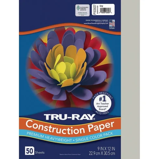 Tru-Ray Construction Paper<Pacon® Construction Paper 9" x12", Gray, 50 Sheets/Pack (PAC103027)