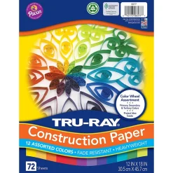 Pacon Construction Paper<® Tru-Ray Heavyweight Construction Paper, 12" x 18", Assorted Colors, 72 Sheets (PAC6577)
