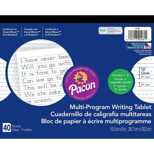 Pacon Classroom Paper<Zaner-Bloser D'Nealian™ Multi-Program Handwriting Tablet Paper, Grades 1st-2nd, 10-1/2" x 8"