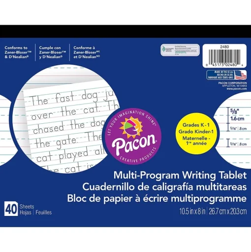 Pacon Classroom Paper<Zaner-Bloser D'Nealian™ Multi-Program Tablet Handwriting Paper, Grades K-1st, 40 Sheets (2480)