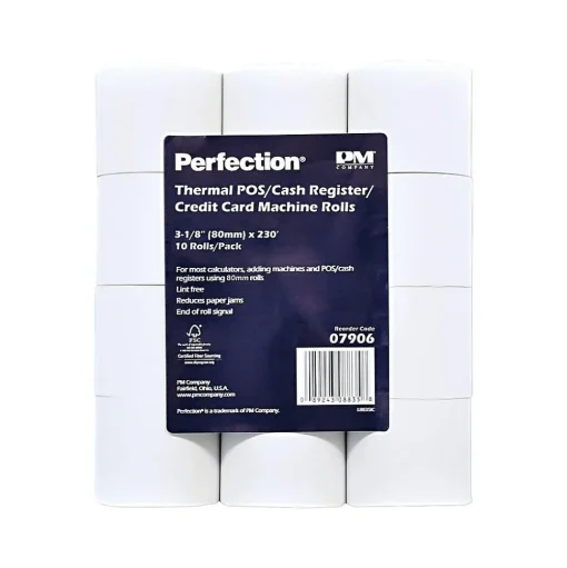 PM Company Pos Paper<Perfection Thermal Cash Register Paper Rolls, 3 1/8" x 230', 10 Rolls/Pack (PMC07906)