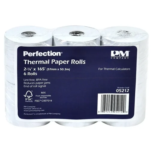 PM Company Pos Paper<Thermal Cash Register Paper Rolls, 2 1/4" x 165', BPA Free, 6 Rolls/Pack (PMC05212)