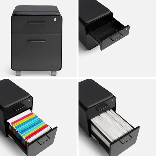 Poppin File Cabinets<Black Mini Stow 2-Drawer Vertical File Cabinet, Rolling, Black (104730)