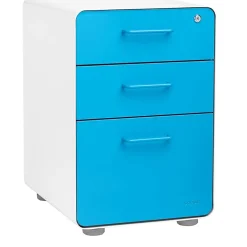 Poppin File Cabinets<Stow 3-Drawer Mobile Vertical File Cabinet, Letter/Legal Size, Lockable, 24"H x 15.75"W x 20"D, White and Blue (100429)