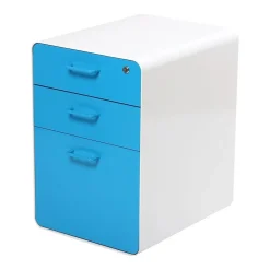 Poppin File Cabinets<Stow 3-Drawer Mobile Vertical File Cabinet, Letter/Legal Size, Lockable, 24"H x 15.75"W x 20"D, White and Blue (100429)