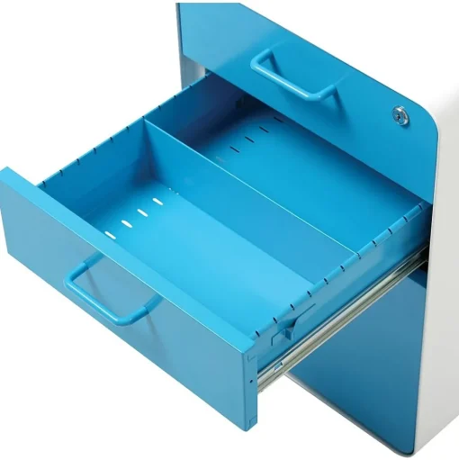 Poppin File Cabinets<Stow 3-Drawer Mobile Vertical File Cabinet, Letter/Legal Size, Lockable, 24"H x 15.75"W x 20"D, White and Blue (100429)