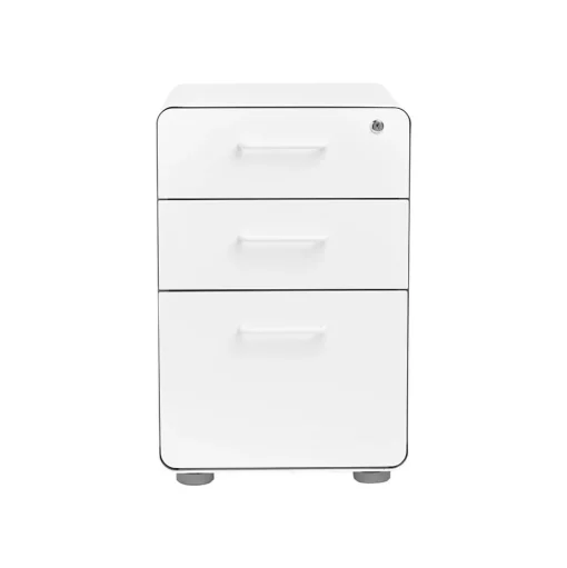 Poppin File Cabinets<Stow 3-Drawer Mobile Vertical File Cabinet, Letter/Legal Size, Lockable, 24"H x 15.75"W x 20"D, White (100425)