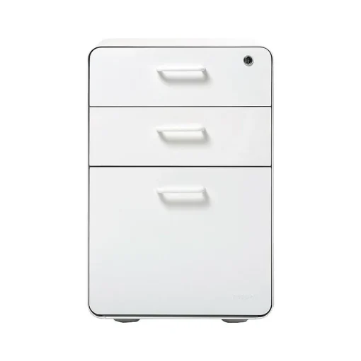 Poppin File Cabinets<Stow 3-Drawer Mobile Vertical File Cabinet, Letter/Legal Size, Lockable, 24"H x 15.75"W x 20"D, White (100425)