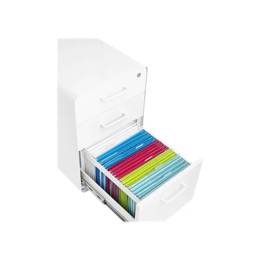 Poppin File Cabinets<Stow 3-Drawer Mobile Vertical File Cabinet, Letter/Legal Size, Lockable, 24"H x 15.75"W x 20"D, White (100425)