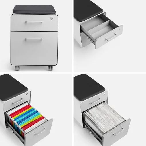 Poppin File Cabinets<Stow 2-Drawer Mobile Vertical File Cabinet, Letter/Legal Size, Lockable, 21.5"H x 15.75"W x 20"D, Light Gray (104732)