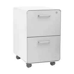 Poppin File Cabinets<Stow 2-Drawer Mobile Vertical File Cabinet, Letter/Legal Size, Lockable, 25"H x 15.75"W x 20"D, White and Gray (102257)