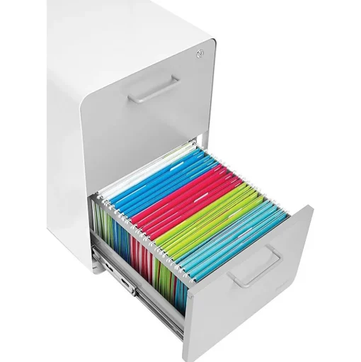 Poppin File Cabinets<Stow 2-Drawer Mobile Vertical File Cabinet, Letter/Legal Size, Lockable, 25"H x 15.75"W x 20"D, White and Gray (102257)
