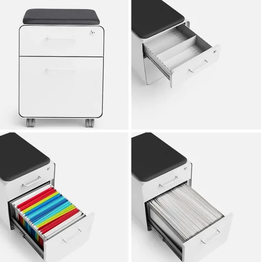 Poppin File Cabinets<Stow 2-Drawer Mobile Vertical File Cabinet, Letter/Legal Size, Lockable, 21.5"H x 15.75"W x 20"D, White (104731)