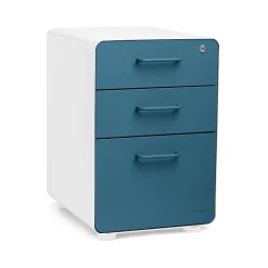 Poppin File Cabinets<Stow 3-Drawer Vertical Locking File Cabinet, White & Slate Blue, 16" (105944)