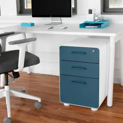 Poppin File Cabinets<Stow 3-Drawer Vertical Locking File Cabinet, White & Slate Blue, 16" (105944)