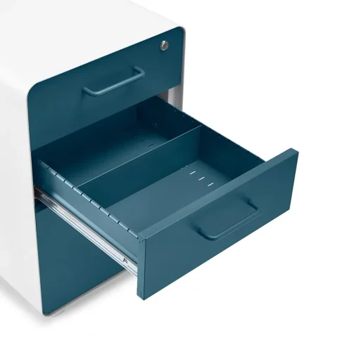 Poppin File Cabinets<Stow 3-Drawer Vertical Locking File Cabinet, White & Slate Blue, 16" (105944)