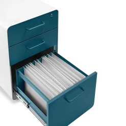 Poppin File Cabinets<Stow 3-Drawer Vertical Locking File Cabinet, White & Slate Blue, 16" (105944)