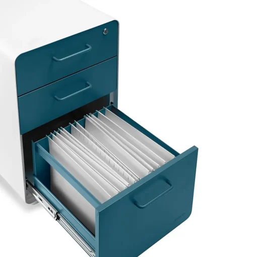 Poppin File Cabinets<Stow 3-Drawer Vertical Locking File Cabinet, White & Slate Blue, 16" (105944)