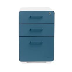 Poppin File Cabinets<Stow 3-Drawer Vertical Locking File Cabinet, White & Slate Blue, 16" (105944)