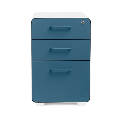 Poppin File Cabinets<Stow 3-Drawer Vertical Locking File Cabinet, White & Slate Blue, 16" (105944)