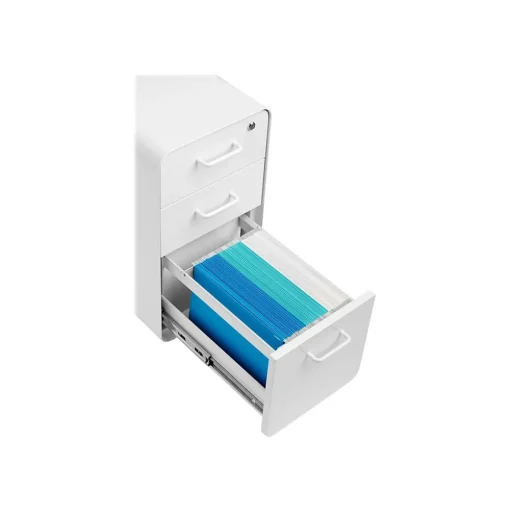 Poppin File Cabinets<The Sort-It-Out 3-Drawer Mobile Vertical File Cabinet, Letter/Legal Size, Lockable, 25"H x 12.5"W x 20"D, White (104742)