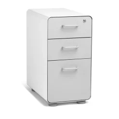 Poppin File Cabinets<White + Light Gray Slim Stow 3-Drawer vertical File Cabinet, Light Gray (104668)