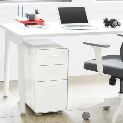 Poppin File Cabinets<White + Light Gray Slim Stow 3-Drawer vertical File Cabinet, Light Gray (104668)