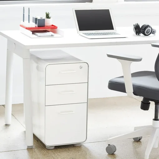 Poppin File Cabinets<White + Light Gray Slim Stow 3-Drawer vertical File Cabinet, Light Gray (104668)